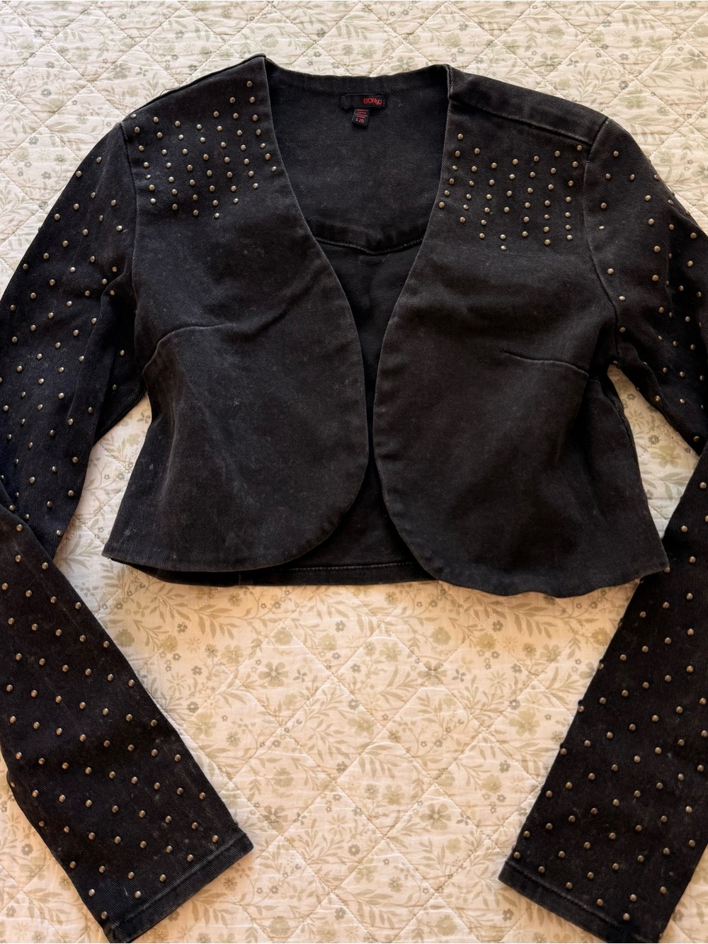 Y2k BONGO black denim jacket with gold studded details